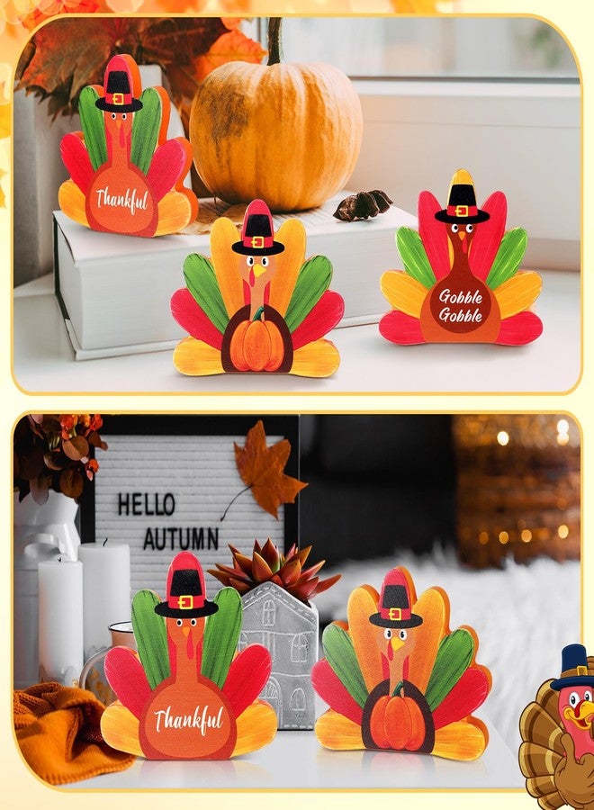 DoubleFill 3 Pcs Fall Thanksgiving Turkey Figurines Wooden Little Turkey Table Decor Fall Figurines Decorations for Home Autumn Thanksgiving Gifts Home Office Decor Party - Image 5